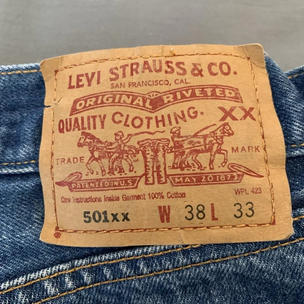 Vintage Levis 501 Jeans Mens 38x33 (34x29) Blue Straight Distressed Denim 90s